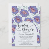 フローラルパターンダスティーブルー&ブルゴーニュブライダルシャワー 招待状 (正面)