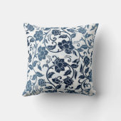 フローラルパターンティール(緑がかった色)とネイビーブルー クッション (裏面)