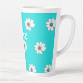 フローラルパターンティール(緑がかった色)ブルー名前をカスタムする カフェラテマグ (右)