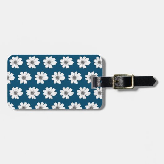 フローラルパターンティール(緑がかった色)ブルー ラゲッジタグ (正面横)