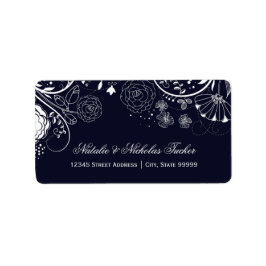 フローラルパターンネイビー/ホワイト – 住所 シール