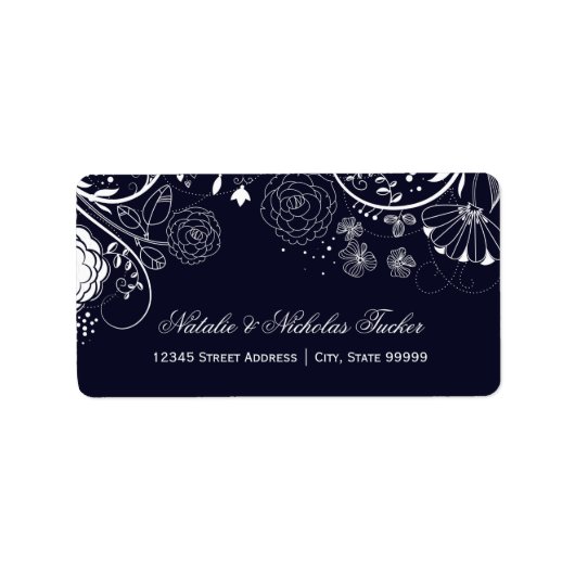 フローラルパターンネイビー/ホワイト – 住所 シール (正面)