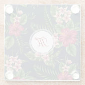 フローラルパターンハイビスカスモノグラムガラスコースター ガラスコースター (裏面)