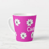 フローラルパターンフュシアピンク名前をカスタムする カフェラテマグ (左アングル)