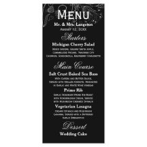 フローラルパターンブラック/ホワイトチューリップ – 披露宴メニュー