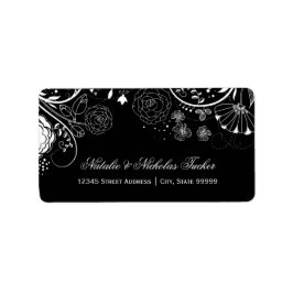 フローラルパターンブラック/ホワイト – 住所 シール