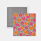 フローラルパターンホットピンクとオレンジ マグネット (正面/裏面)