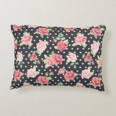 フローラルパターンホワイト水玉模様オンブラックバックグラウンド アクセントクッション (裏面)
