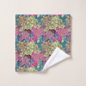 フローラルパターンランバライエローグリーンパープル バスタオルセット (ウォッシュタオル)