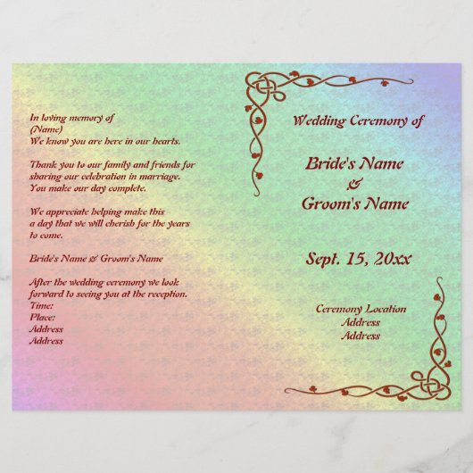 フローラルパターンレインボーオータム結婚式 プログラム (正面)