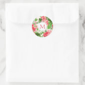 フローラルパターンレッドハイビスカスモノグラムラウンドステッカー ラウンドシール (バッグ)