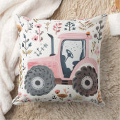 フローラルパターン付きピンクトラクター、ファームハウススタイル クッション (ブランケット)