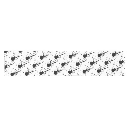 フローラルパターン付きブラックエレキギター ショートテーブルランナー (横)