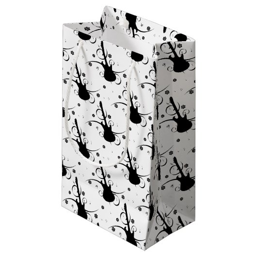 フローラルパターン付きブラックエレキギター スモールペーパーバッグ (正面アングル)