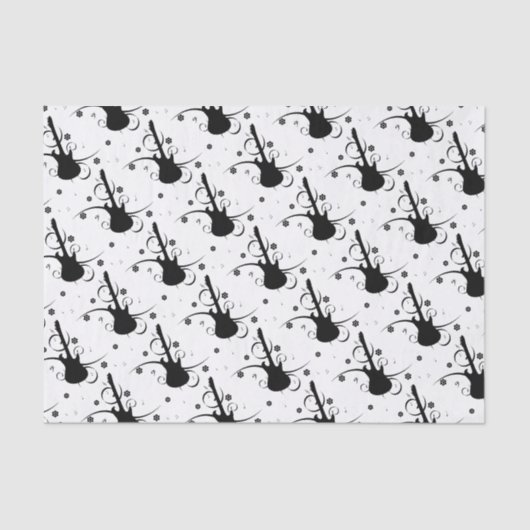 フローラルパターン付きブラックエレキギター 薄葉紙 (正面)