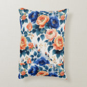 フローラルパターン付き快適な青アクセント枕 アクセントクッション (裏面(縦))
