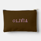 フローラルパターン名前をカスタムするブラウン アクセサリーポーチ (裏面)