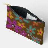 フローラルパターン名前をカスタムするブラウン アクセサリーポーチ (見開き)