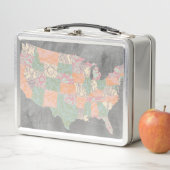 フローラルパターン州マップ メタルランチボックス (インサイチュ)