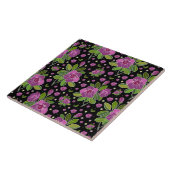 フローラルパターン薄紫ピンクグリーンブラック タイル (側面)