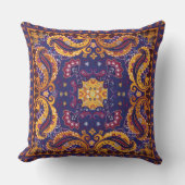 フローラルパターン金ゴールドパープルブルー クッション (正面)