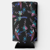 フローラルパターン黒の背景 スリム缶クーラー (裏面)