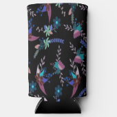 フローラルパターン黒の背景 スリム缶クーラー (正面)