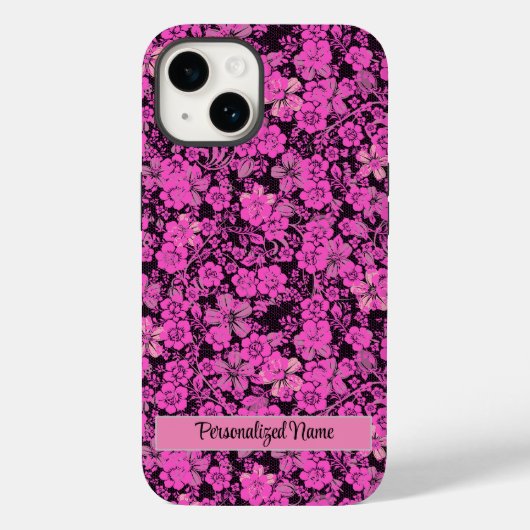 フローラルパターン15.ピンクブラックBG PS Case-Mate iPhoneケース (裏面)