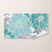 フローラルパターン、アクア、ティール（緑がかった色）、ターコイズ及び灰色の海 バスタオルセット (ハンドタオル)