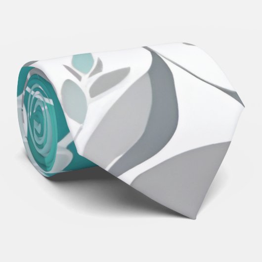 フローラルパターン、アクア、ティール(緑がかった色)、ターコイズ、グレー ネクタイ (ロール)