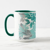 フローラルパターン、アクア、ティール(緑がかった色)、ターコイズ、グレー マグカップ (左)