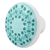 フローラルパターン、ティール（緑がかった色）ブルー セラミックノブ (右)