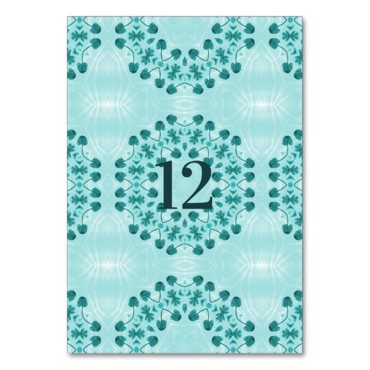 フローラルパターン、ティール（緑がかった色）ブルー テーブルナンバー (正面)
