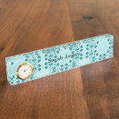 フローラルパターン、ティール（緑がかった色）ブルー デスクネームプレート (側面)