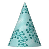 フローラルパターン、ティール（緑がかった色）ブルー パーティーハット (左)