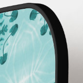 フローラルパターン、ティール（緑がかった色）ブルー ピックルボールラケット (左詳細)