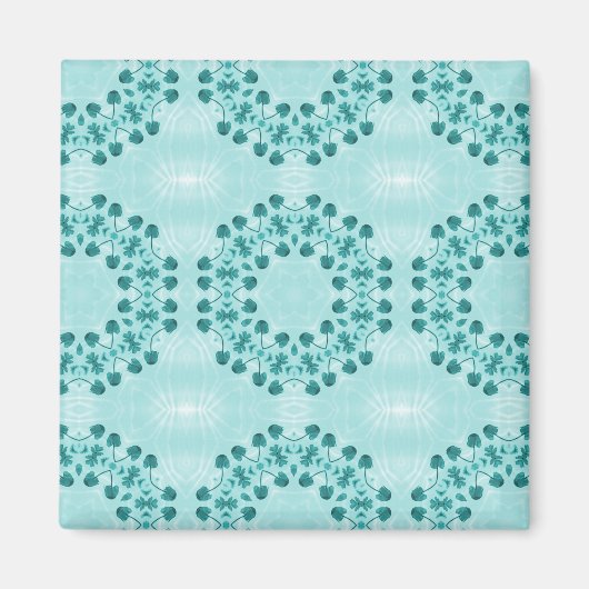 フローラルパターン、ティール（緑がかった色）ブルー マグネット (正面)