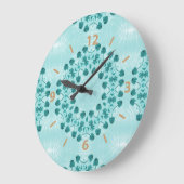 フローラルパターン、ティール（緑がかった色）ブルー ラージ壁時計 (傾斜)