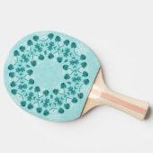 フローラルパターン、ティール（緑がかった色）ブルー 卓球ラケット (横)