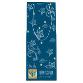 フローラルパターン、(ユダヤ教)メノラー、名前をカスタムする過ぎ越し ワインギフトバッグ (正面)