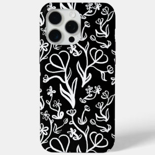 フローラルパターン（白、黒） iPhone 15 PRO MAXケース
