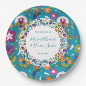 フローラルパタ結婚ーンパーソナライズされたメキシコ ペーパープレート (正面)
