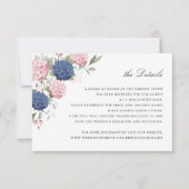 フローラルピンクとネイビーブルーのアジサイの結婚式の詳細 招待状 (正面)