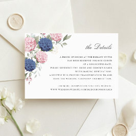フローラルピンクとネイビーブルーのアジサイの結婚式の詳細 招待状