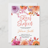 フローラルピンクオレンジのスイートシックスティーン誕生日 招待状 (正面)