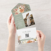 フローラルピーチ＆セージグリーン結婚式招待状 オールインワン招待状 (貼ってはがせる)