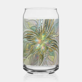 フローラルファンタジー モダンフラクタルアートの花とゴールド ガラス缶