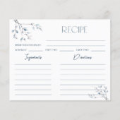 フローラルブルーボタニカルブライダルシャワーレシピカード (正面)