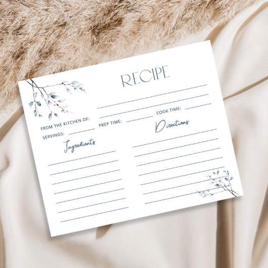 フローラルブルーボタニカルブライダルシャワーレシピカード