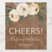 フローラルベージュブラウンの結婚式の引き出物 ワインラベル (シングルラベル)